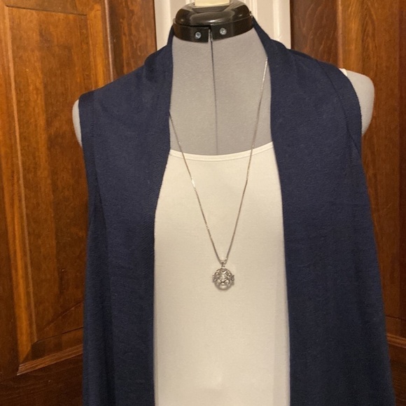 Anna Lane long blue tasseled vest - Picture 2 of 5